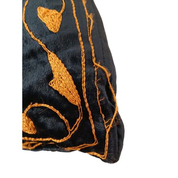 Decor Pillow DOWN 16" Blue VELVET w Gold Embroidery Exotic Fleur de Lis Regency - Picture 8 of 12